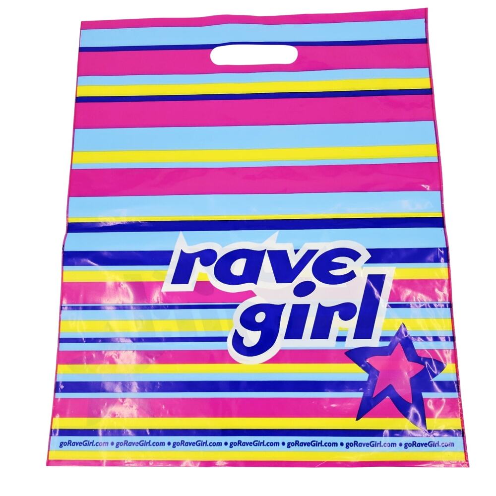 Y2K Rave Girl Rainbow Plastic Shopping Bag 2000s Iconic Mall NEW Deadstock